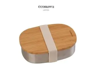 קופסת בנטו 500 מ"ל נירוסטה + מכסה מעץ - econawa